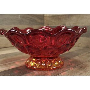 Vintage LE Smith Moon & Stars Amberina Red Glass Centerpiece Bowl 10" UV GLOW